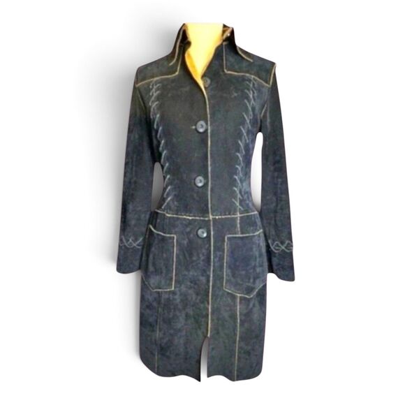 Pretty Jackets & Blazers - Pretty Black Embroidered Long Coat Jacket Women's Size 2